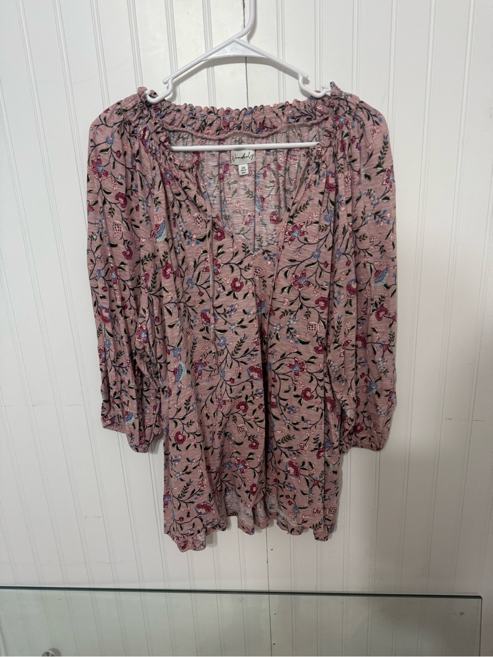 Wonderly Dusty Pink Floral Long-Sleeve Peasant Dress